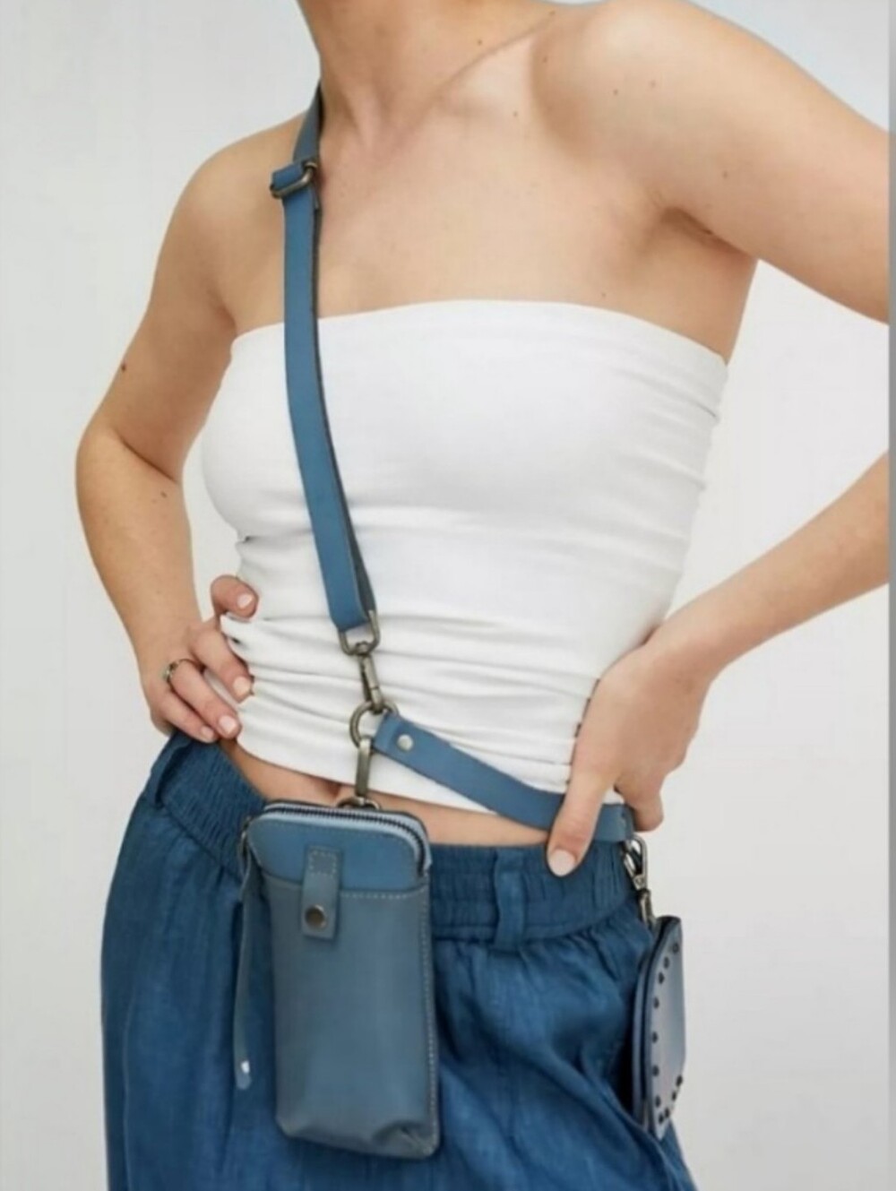 Free People Leather Change Me Up Bag In Coastal Navy Convertible Crossbody Bag